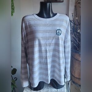 Old Navy Grey and White Striped Sweatshirt XL